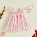 Summer Valentine's Day Infant Baby Girl Bodysuit Dress Flying Sleeve Heart Patchwork Jumpsuit Headband Cute Clothes. 