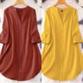 Roll Tab Sleeve flat collar Neck Button Front Shirt For Women's Girls Wear. 