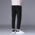 Men's Streetwear Skinny Solid Color Blue Black Jeans Korean Stretch Soft Classic Casual Denim Trousers Nine Lengths Pants. 