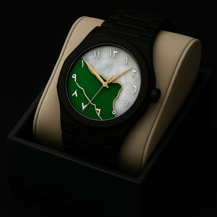 Arabic Aura Watch – Carbon Fiber Look Body with Sleek & Modern Design - White X Green