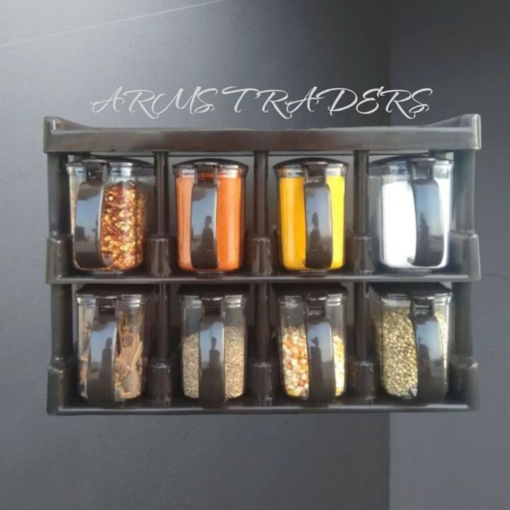Galaxy%20Masala%20Rack%20with%20spoon%20Dark%20Brown%20Spice%20Rack%20Kitchen%20Rack%20Masala%20Box%20Spice%20Rack%20box%20with%20Automatic%20Lid%20Cooking%20kitchen%20accessories%208%20Pieces%20Masala%20Rack%20-%20Image%202
