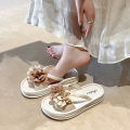 Two-Tone Floral Platform Sandals - Women's Summer Non-Slip Flip Flops, Fashion Thick Sole Beach Slides for Outdoor/Campus.