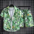 Floral Design Summer Beach Suit Men's Polo Shirt Oversized 3/4 Sleeves Shirt+shorts. 