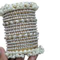 Combo Of Pearl Bangle with Fancy Metal Bangle for Women and Girls, White Pearls Kadha Bangles Set for Girls. 