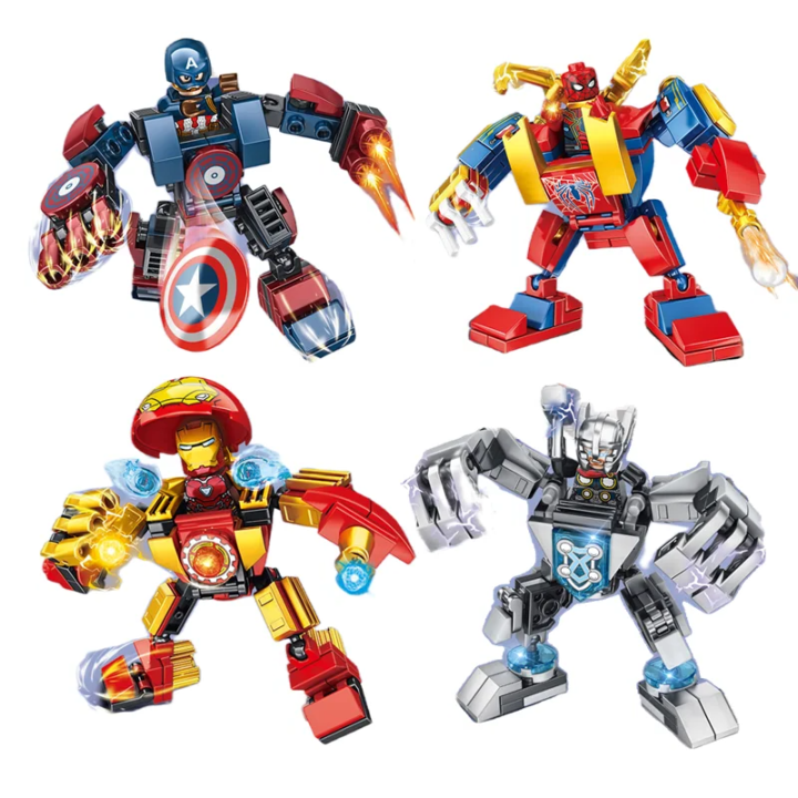 Blind box Mini Marvel Building Blocks Figures Big Goblin Spiderman Iron Man Venom Captain Hawk Deadpool Technic Armor Gift Toys
