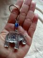 Silver Elephant Evil Eye Charm Keychain. 