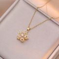 Light Luxury Shiny Zircon Rotatable Flower Pendant Necklace For Women Stainless Steel Romantic Spin Floral Plant Choker Jewelry. 