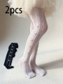 2 Pairs of Girls' Side Heart-Shaped Pearl Pattern Mesh Stockings Are Suitable for Girls to Wear with Their Skirts for Daily Wear. 