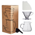 Pour Over Coffee Dripper Set 600ml Glass  Server V02 Funnel Drip Maker Brew Cup Coffee Set with  Filter Paper. 