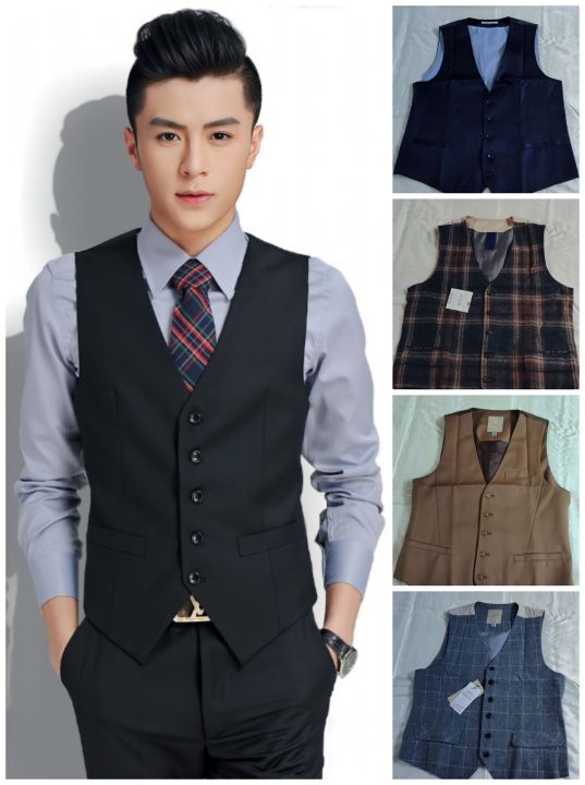 New Trending Men Classic Formal Business Vest Solid Color Sleeveless V Neck Waistcoat.