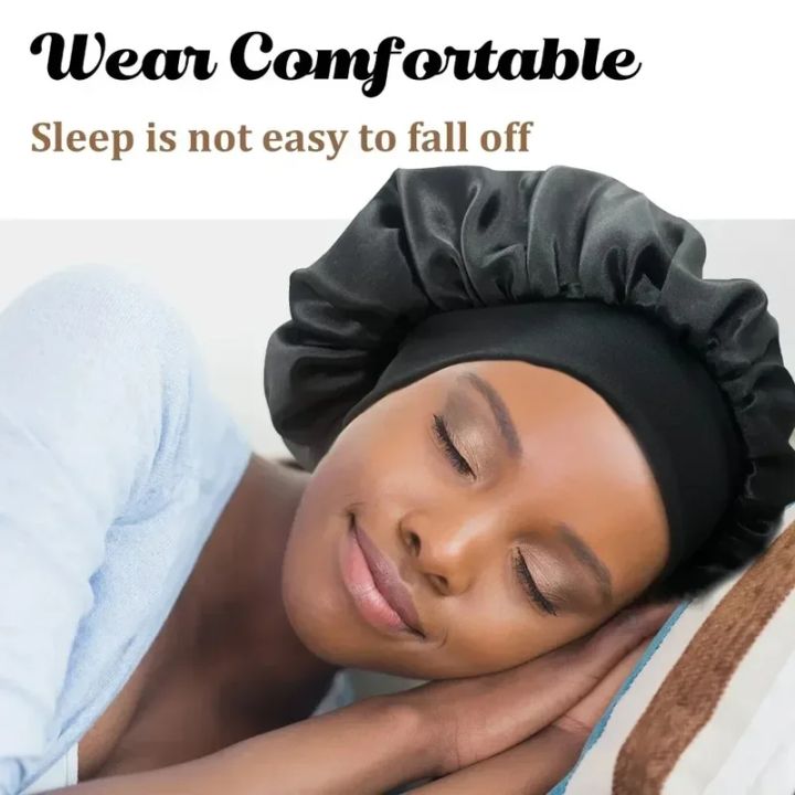 Women%20Satin%20Bonnet%20Hair%20Bonnet%20for%20Sleeping%20Hair%20Care%20Silk%20Bonnets%20Solid%20Wide-brimmed%20Sleeping%20Hat%20with%20Elastic%20Soft%20Band%20-%20Image%204