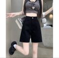 Women's Summer Denim Shorts High Waist Wide Leg Crop Flared Blue Jeans. 