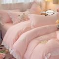 3 Piece Sheet Set  pink bowknot embroidery Quilt Set ， comfortable embroidery  Bedding Set Bedspread for All Season. 