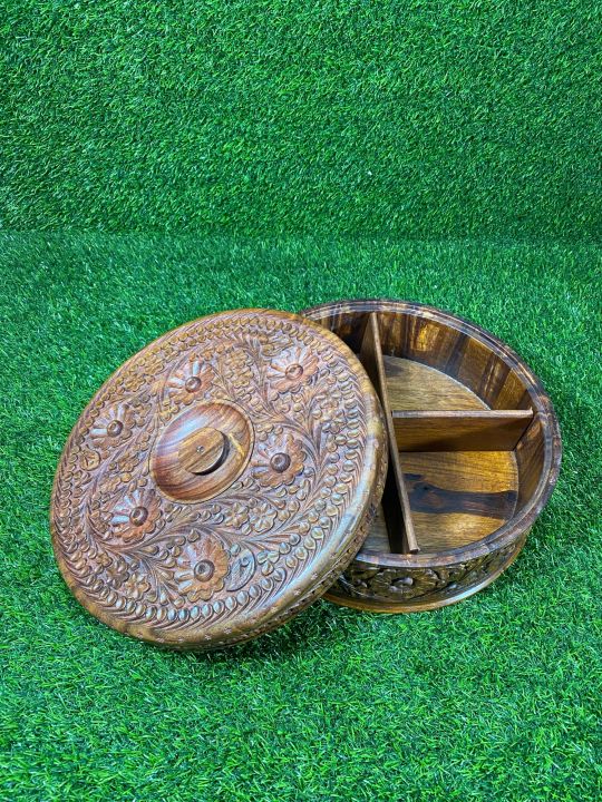 Wooden dry fruit bowl with 4 large portions for max storage excellent product for winters
