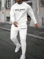 The New Men's Round-Neck Hoodie Set for Spring and Autumn 2025 Features a Casual and Comfortable 3D Letter Pattern Print. 