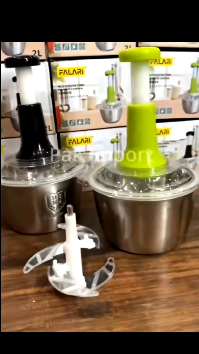Hand Push Chopper 2L – Stainless Steel Manual Food Processor with 4 Curved Blades | Vegetable & Meat Cutter | Easy-to-Clean Portable Kitchen Chopper