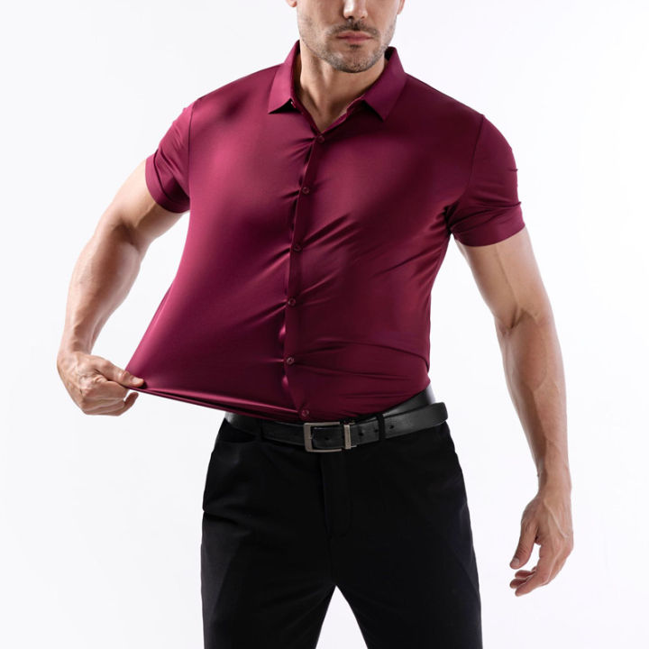 High%20Quality%20Summer%20Business%20Shirts%20For%20Men%20Short%20Sleeve%20Button%20Wrinkle%20Free%20Elasticity%20Social%20Black%20Office%20Dress%20Shirts%20US%20Size%20-%20Image%202