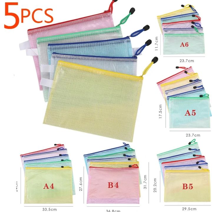 5PCS A4 A5 A6 Zip File Folders Stationery Storage Folder File Mesh Zipper Pouch Document Bag School Office Supplie