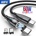 AUFU 540 Rotate 60W Fast Charging Magnetic USB Type C Cable For Macbook Xiaomi Samsung Micro Magnet Charger Phone Data Wire Cord.