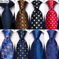 Hi-Tie Designer Blue White Dot Wedding Tie For Men Handky Cufflink Men Necktie Fashion Business Party Dropshipping.