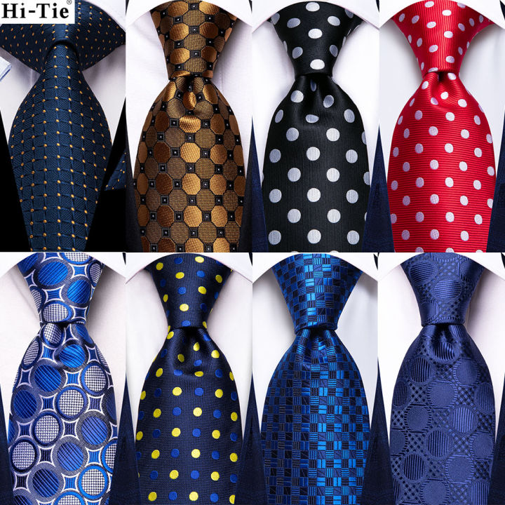 Hi-Tie Designer Blue White Dot Wedding Tie For Men Handky Cufflink Men Necktie Fashion Business Party Dropshipping