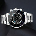 Fashion Mens Stainless Steel Watches Luxury Quartz Wristwatch Calendar Men Business Casual Leather Bracelet Watch. 
