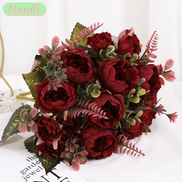 9 Heads Simulation Rose Fake Wedding Arch Silk Flower Home Decoration ...