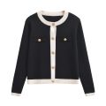 Autumn Women's Wear Gold breasted Long Sleeve Black and White Round Neck Knitted Cardigan Sweater Coat 1822/106. 