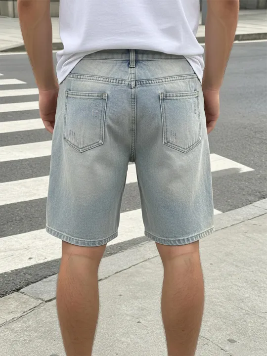 Men%20Pants%20Jeans%20Clothing%20Denim%20Trousers%20Shorts%20Men's%20Light%20Wash%20Ripped%20Distressed%20Casual%20Denim%20Shorts%20-%20Image%202