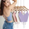 Women's Fashion Sexy V-Neck Bandage Solid Knitted Tank Top. 
