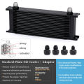LZONE - 15 Row AN10 Stacked Plate Oil Cooler 10AN to 6AN 8AN Adapter Universal Engine Transmission Aluminum Black JR7015.