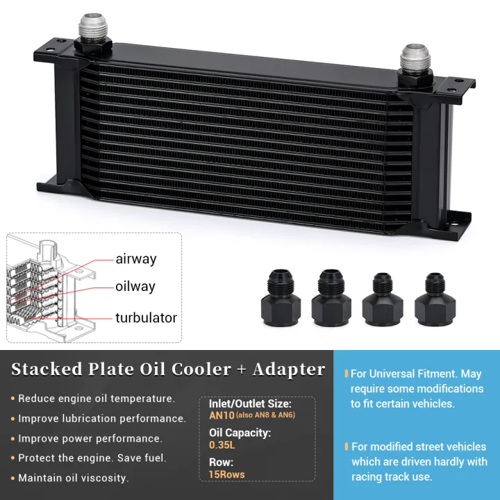 LZONE%20-%2015%20Row%20AN10%20Stacked%20Plate%20Oil%20Cooler%2010AN%20to%206AN%208AN%20Adapter%20Universal%20Engine%20Transmission%20Aluminum%20Black%20JR7015%20-%20Image%202