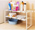 Under Sink 2-Tier Expandable Shelf Organizer Rack, Multifunction Storage Rack For Kitchen Bathroom Cabinet Racks, White. 
