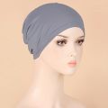 1pc Solid Color Simple Turban Cap Elastic Inner Cap Head Wraps Casual Bonnet Underscarf Ramadan Hijab Head Scarf Chemo Hats. 