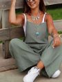Plus Size 1XL-5XL Women's Casual Pocket Wide Leg Jumpsuit Ladies Fashion Loose Sleeveless Pants. 