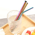 Gold Reusable Straw 304 Stainless Steel Sharp Straw Metal Drinking Straws with Cleaner Brush for Bubble Tea Smoothie Milkshake. 
