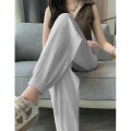 Ice Silk Casual Wide Leg Harem Pants Trousers Solid Elastic Waist Women Clothing Sweet Streetweat Summer Ankle-Length Pants New. 