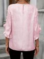 Ladies' large woven solid color casual elegant shirt.