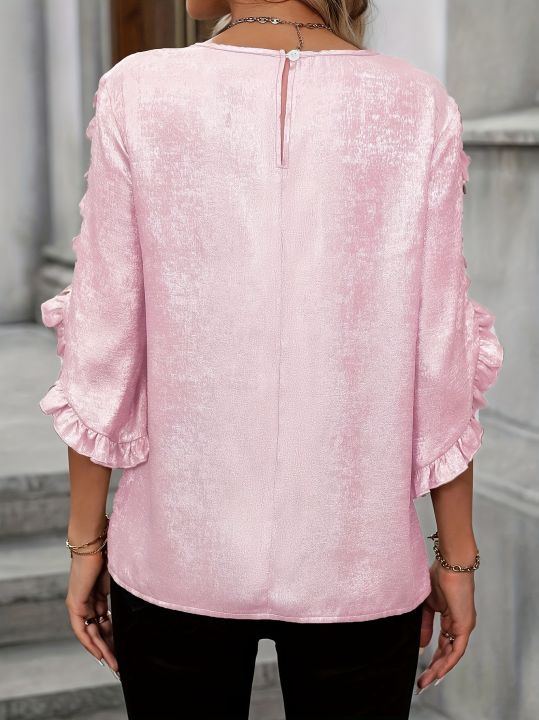 Ladies'%20large%20woven%20solid%20color%20casual%20elegant%20shirt%20-%20Image%202
