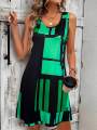 Spring&Summer Women's Geometric Pattern Sleeveless Dress For Summer Vacation,dresses for women summer,Women Bohemia Midi Dresses.