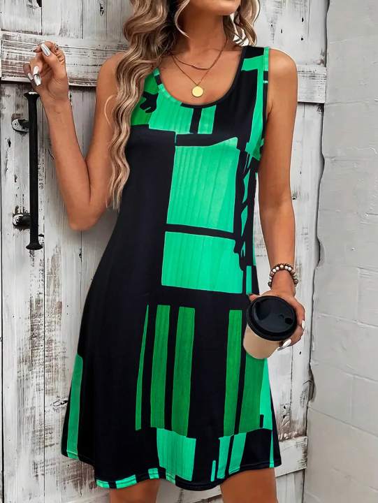 Spring&Summer%20Women's%20Geometric%20Pattern%20Sleeveless%20Dress%20For%20Summer%20Vacation,dresses%20for%20women%20summer%EF%BC%8CWomen%20Bohemia%20Midi%20Dresses%20-%20Image%207