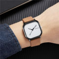 simple square dial PU leather quartz men business watch. 