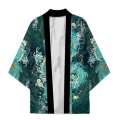 Japanese Traditional Samurai Kimono Men and Women Anime Dragon Pattern Green Loose Three-quarters Sleeved Shirt.