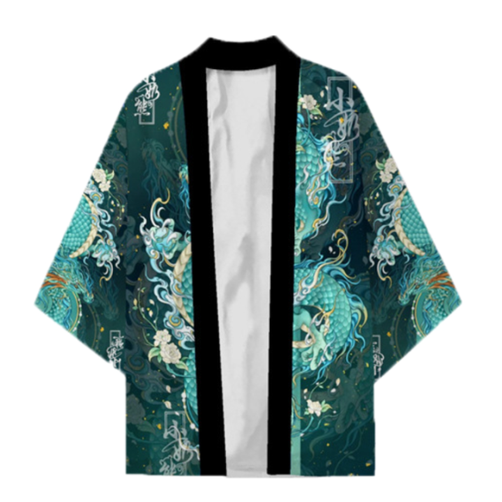 Japanese%20Traditional%20Samurai%20Kimono%20Men%20and%20Women%20Anime%20Dragon%20Pattern%20Green%20Loose%20Three-quarters%20Sleeved%20Shirt%20-%20Image%204