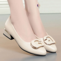 Zapatos De Mujer Women Light Weight Black Leather Slip on Square Heel Office Shoes Lady Casual Hotel Work Beige Heel Shoes B26.