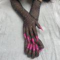Female  Thin Hollow Flash Drilling Mesh Fishing Net Cosplay Halloween Dance Nighub Wedding Party Accessories Nail Gloves. 