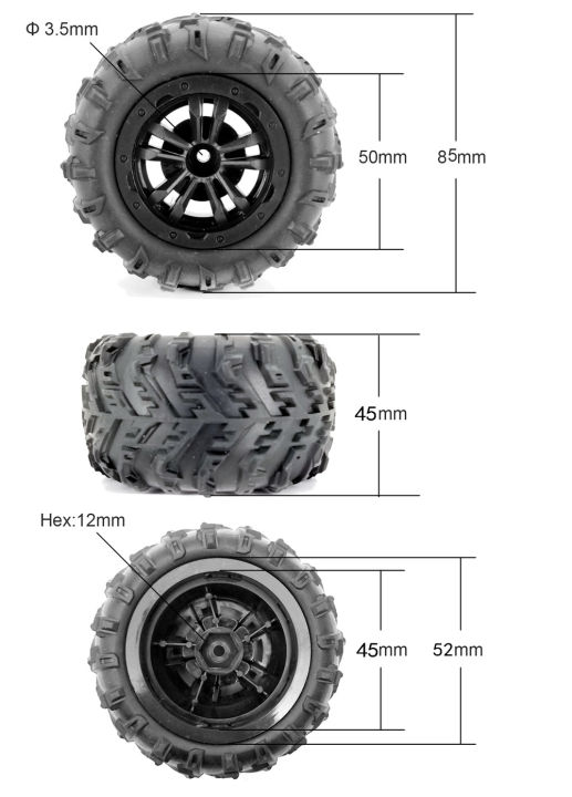 4PCS/lot YSIDO 85mm 12mm Hex RC Monster Truck Wheel Tires for SCY 16101 ...