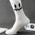 Random multiple pairs of men's crew socks graffiti ghost face unique street trend moisture wicking. 