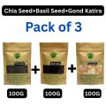 Pack of 3 |  one 100 gram chia seed, 100 gram Gond katira and 100 gram Basil seeds. 