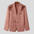 Men's Hollowed-out Chic Suits Blazer Textured Metal Buckle Solid Color Long Sleeve Jackets Popular Slim-fit Performance Costumes.
